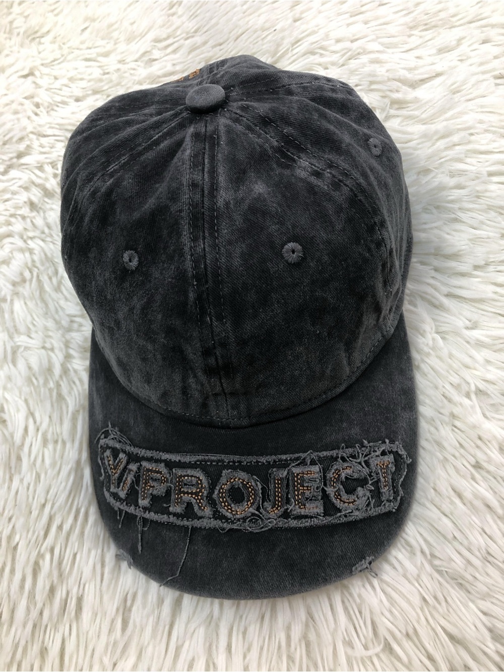 Y/Project Distressed Black Baseball Cap with Embroidered Logo